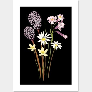 Wildflower bouquet on black Posters and Art